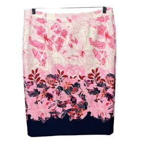 Halogen Pencil Skirt Floral Print Pink White Knee Length Size 8 Zipper Slit‎
